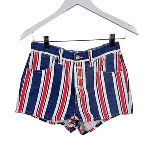 BDG Urban Outfitters Red White Blue Striped Jean Shorts High Rise Button Fly 27